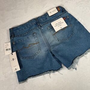 7 For All Mankind NWT Kids Denim High Waisted Shorts Distressed Raw Hem Size 14